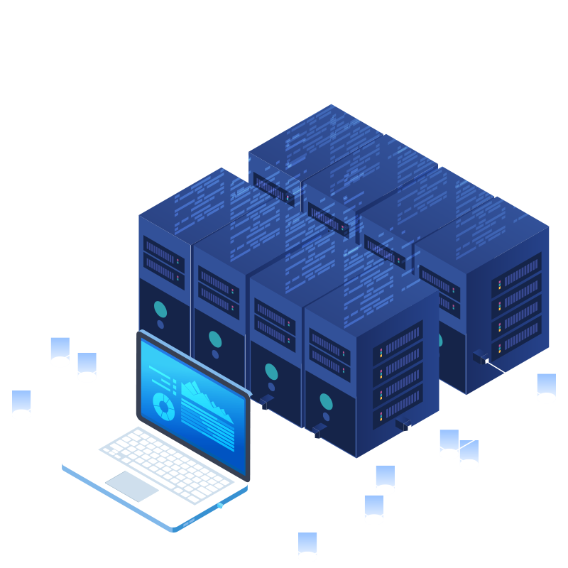 A laptop with many servers behind it to replicate data