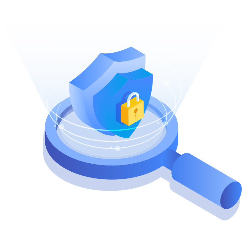 A magnifying glass with a protection shield while moving data to the cloud.